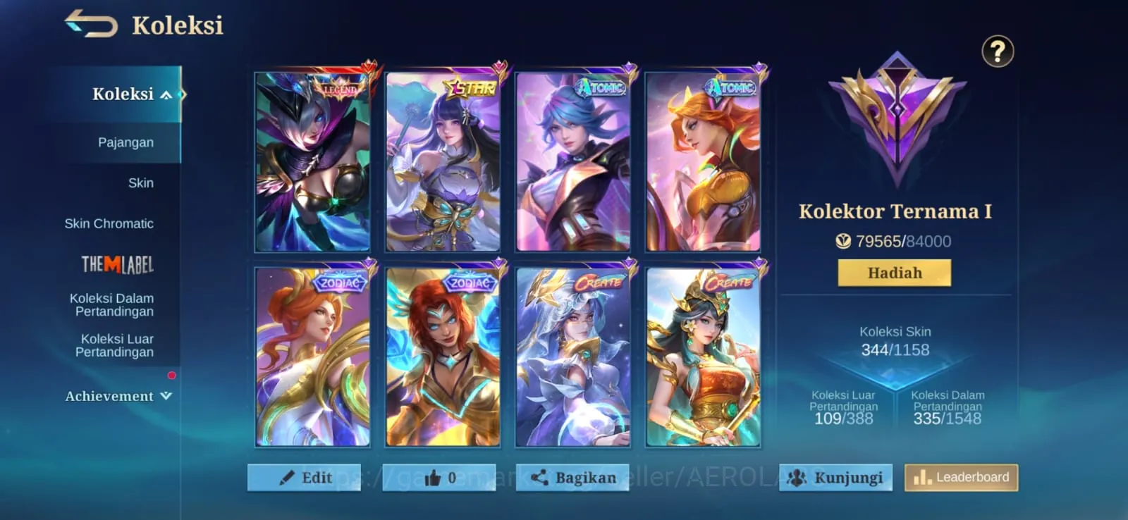 Mobile Legends: Bang Bang Accounts Collector 344 Skin| Skin Legend : Miya 1