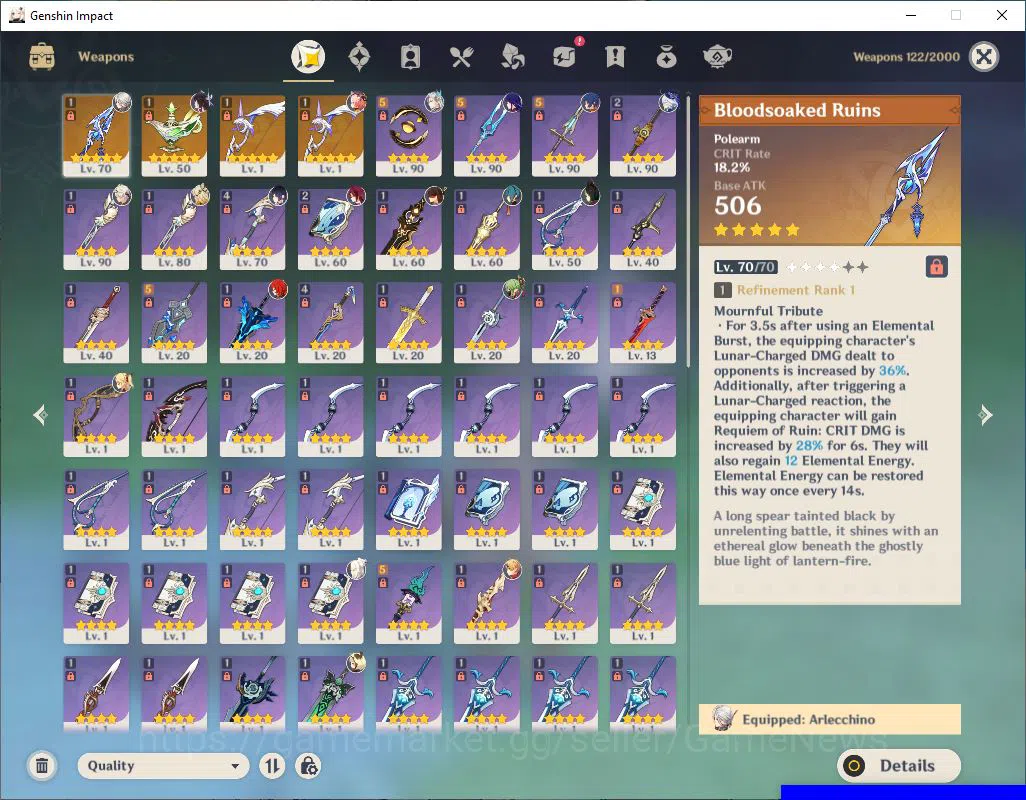 Genshin Impact Accounts Mid Game ASIA|AR 57|8 Limited +4(5*Weapon)|Furina,Arlecchino,Raiden,Yelan,Etc|1skin|MC Male|Take 6