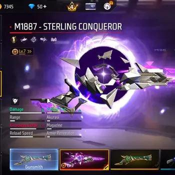 Free Fire Accounts Indonesia | 3 EVO Gun: M1887, M4A1, AK47 | 5 M1887 Skin: Sterling Conqueror,Etc | 2 Bunny Bp |Check SS
