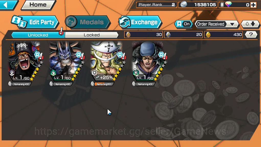 One Piece Bounty Rush Accounts Global|4EX|BMO Kiado,GP Edward Newgate,BP Kuzan,T4 image 3
