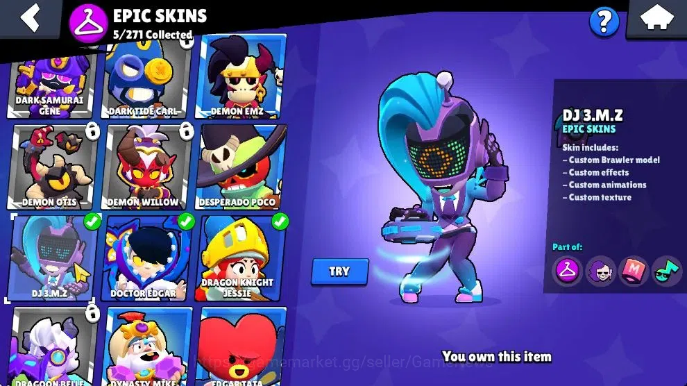 Brawl Stars Accounts 1179 Trophy|23K Bling 133 Gem|21 Brawlers 3 Max Lvl| 1 Myth Skin [Cerberus Tick] 5 Epic [DJ EMZ,DK 10