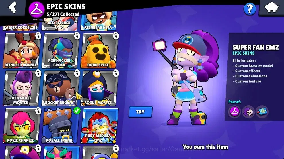Brawl Stars Accounts 1179 Trophy|23K Bling 133 Gem|21 Brawlers 3 Max Lvl| 1 Myth Skin [Cerberus Tick] 5 Epic [DJ EMZ,DK 11