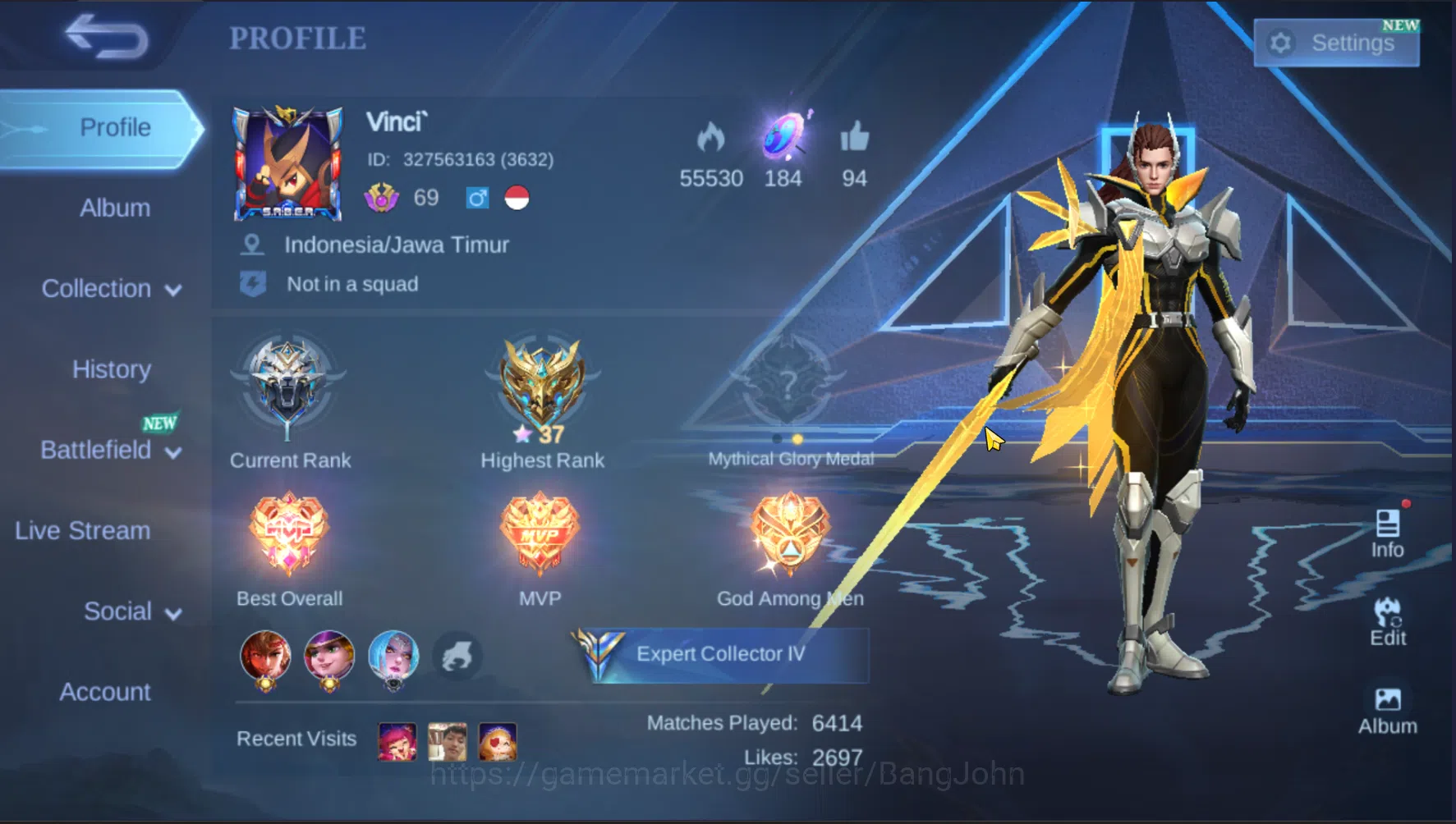 Hero 109 | Skin 135 | Emblem All Max | KOF Karina | LuckyBox Alpha | LuckyBox Johnson | BREN Lancelot | Epic Gussion ~ ML530B Mobile Legends: Bang Bang Others Hero 109 | Skin 135 | Emblem All Max | KOF Karina image 1