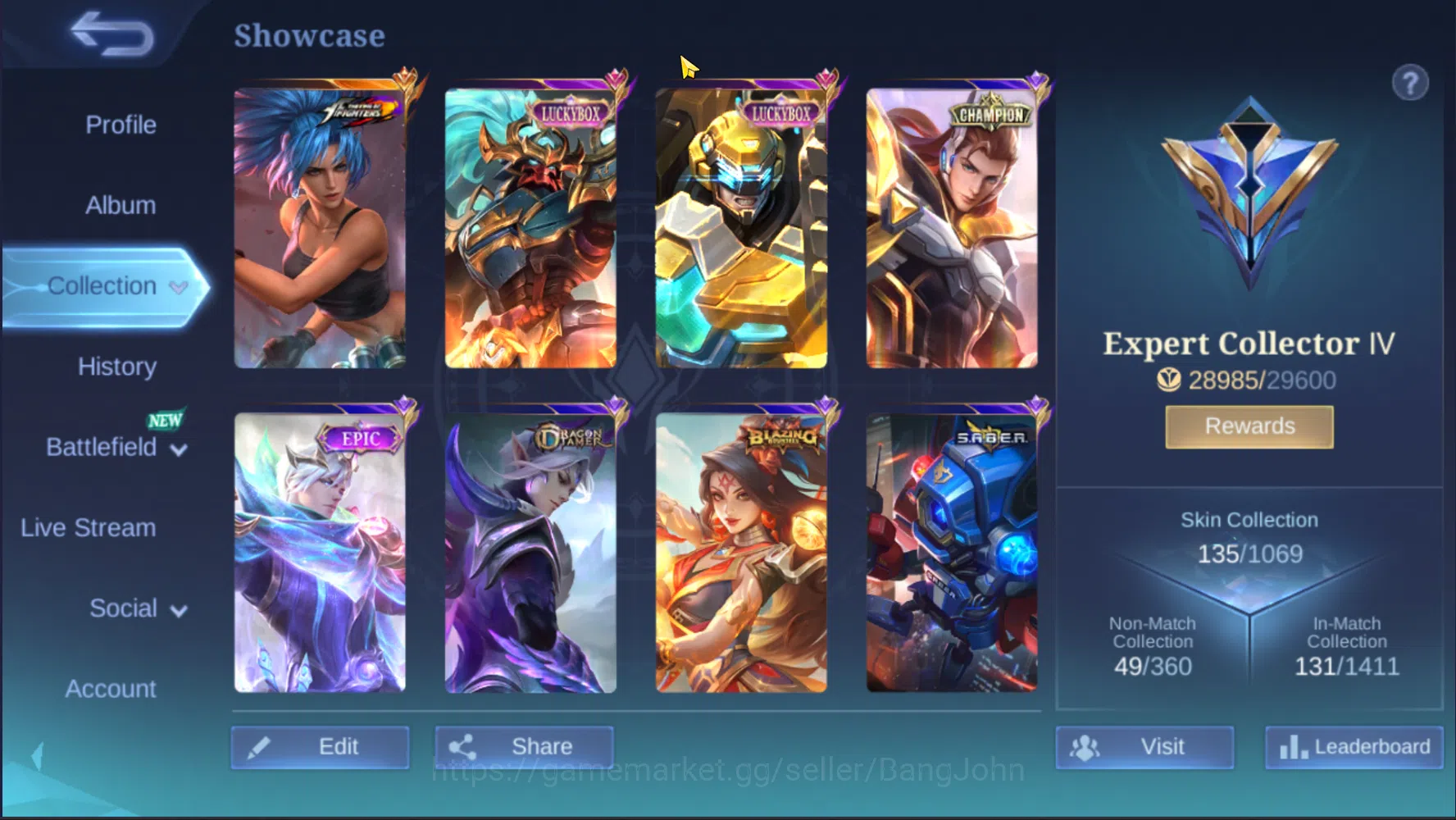 Mobile Legends: Bang Bang Accounts Others Hero 109 | Skin 135 | Emblem All Max | KOF Karina | LuckyBox Alpha | LuckyBox 2