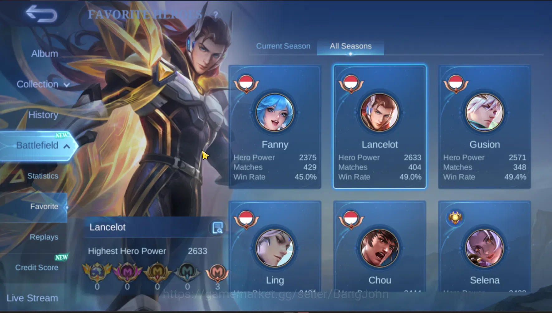 Mobile Legends: Bang Bang Accounts Others Hero 109 | Skin 135 | Emblem All Max | KOF Karina | LuckyBox Alpha | LuckyBox 3