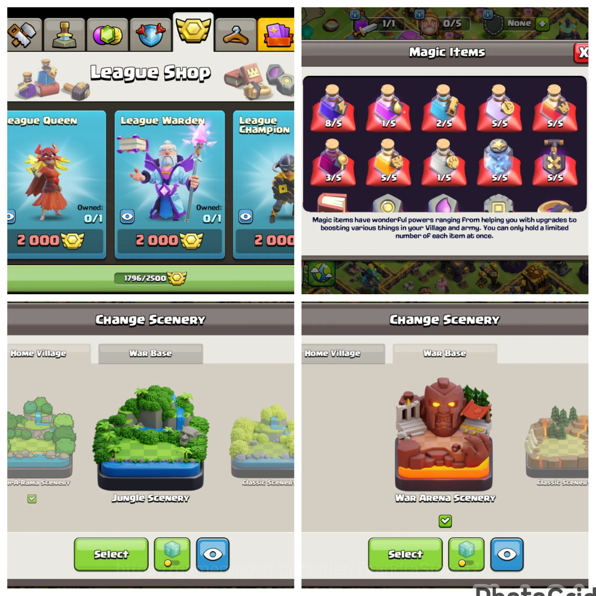Clash of Clans Accounts High-End RARE STONE & DECORATION SCENERY CWL| TH 14 LVL 166 100% MAXED|BK 82 AQ 82 MP 60 GW 58 RC 5