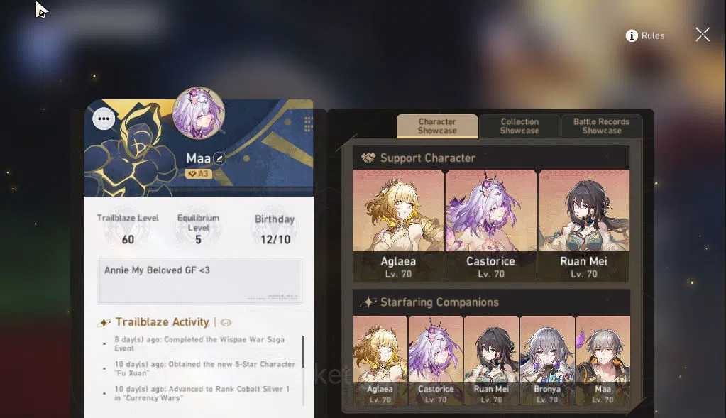 Honkai Star Rail Accounts Asia|TL 60|7 Limited|Aglaea+Sign,Castorice,Evernig image 10