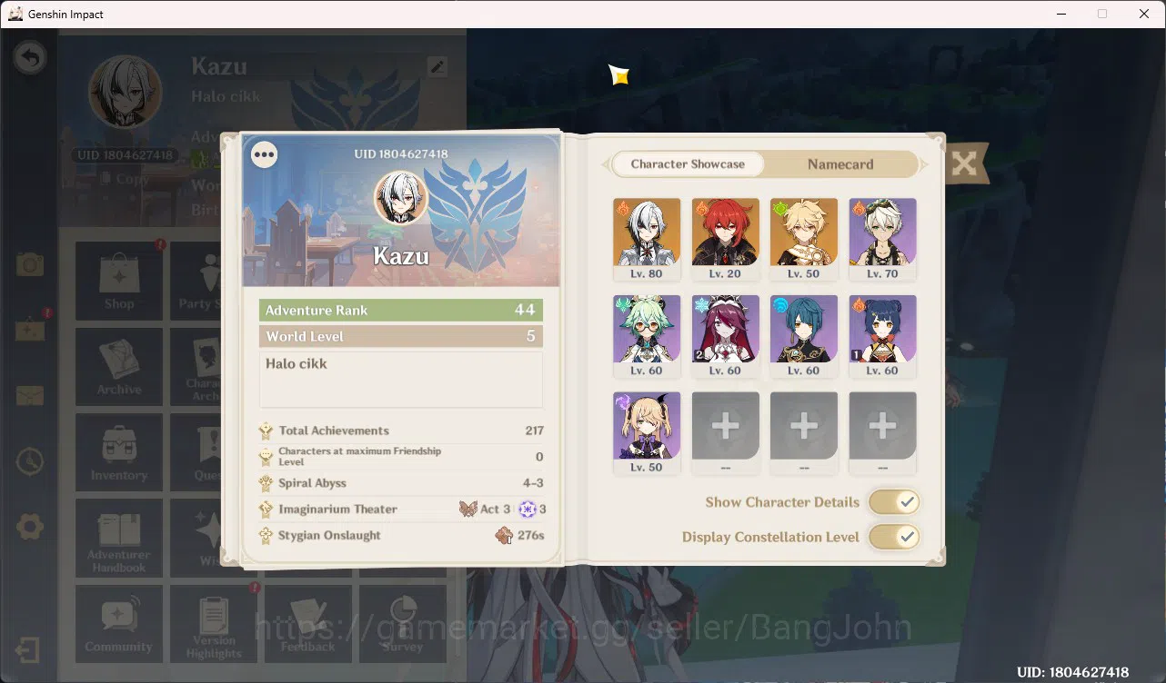 Genshin Impact Accounts Mid-Game | ASIA | AR 44 | Limit 1 | Primo 8920 Arl image 12