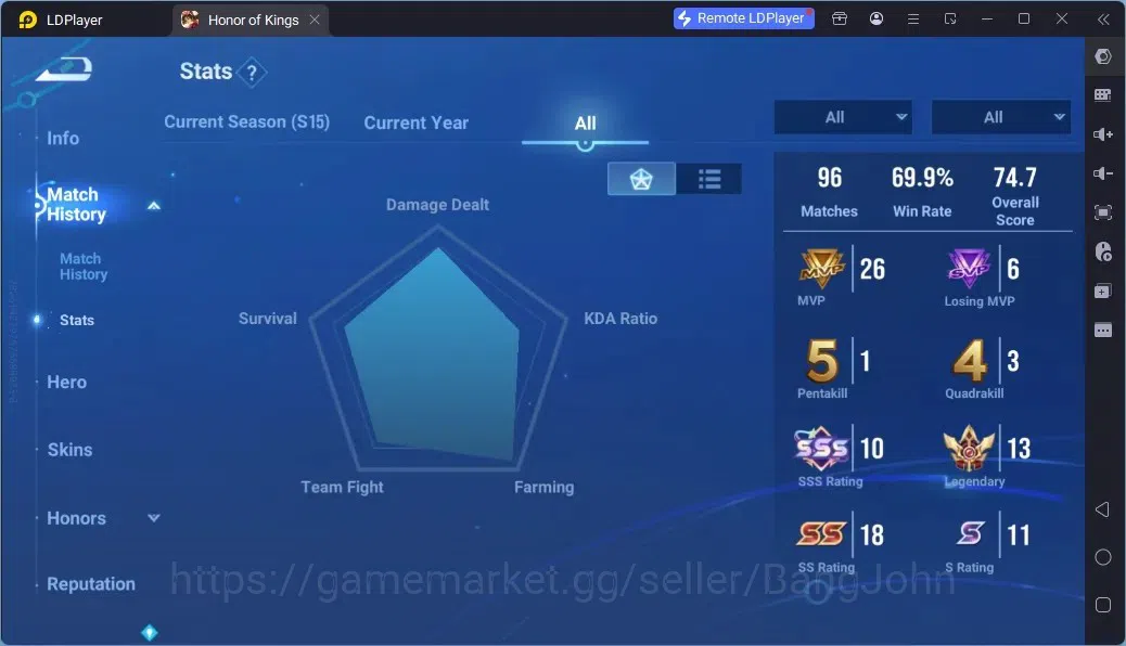 Honor of Kings Accounts Rare Skin Global | 37H 15S| 1 Legend | 1 Limited | 1 Limbo | 3 Epic | 1 Wordly | 1 HonorPass | 3 2