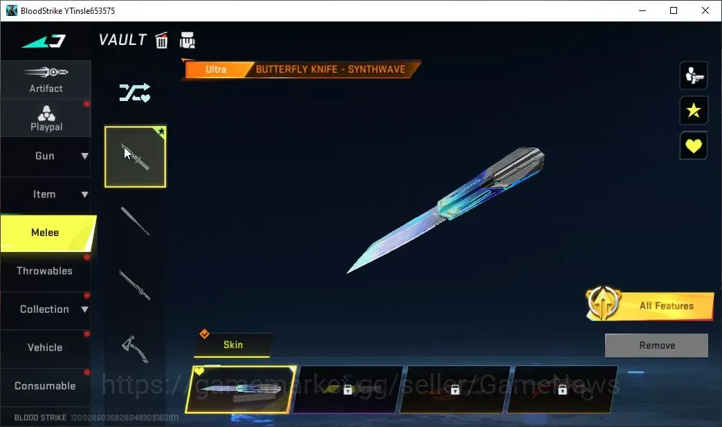 Blood Strike Accounts Rare Skin ASIA|Meele Ultra Butterfly Knife Synthwave|Ultra Galil Knight,Raid Mask|5 Legendary AR97 1