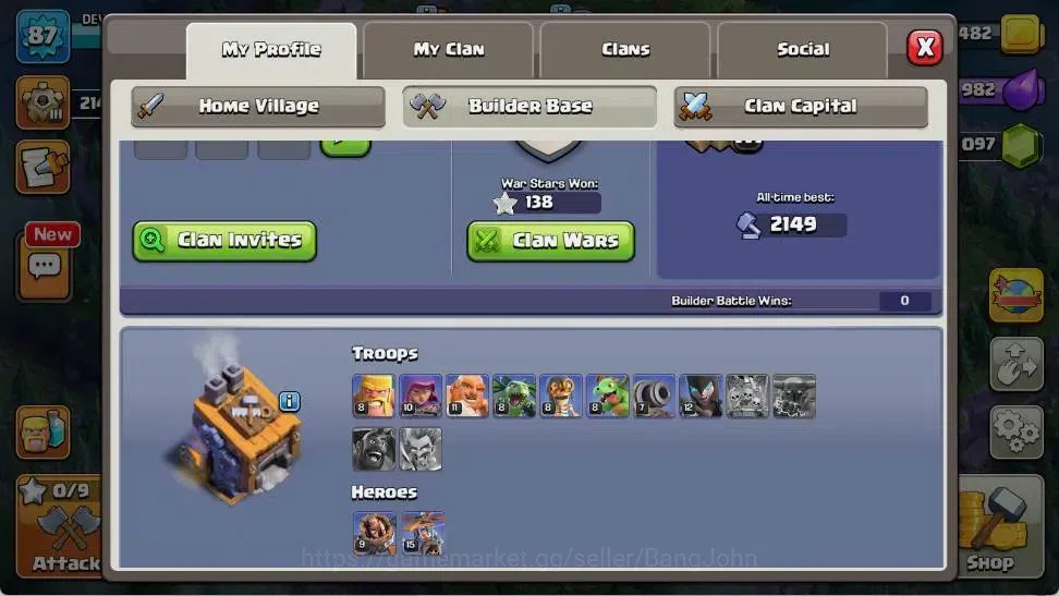 Clash of Clans Accounts Global |TH 11-BH 8|LVL 87|BK 42,AQ 43,MP 29,GW 20, image 13