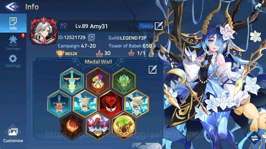 Mobile Legends: Adventure Accounts 70683 | LV 89 9652K POWER CAMP 47-21 HERO 119 3 UR image 2