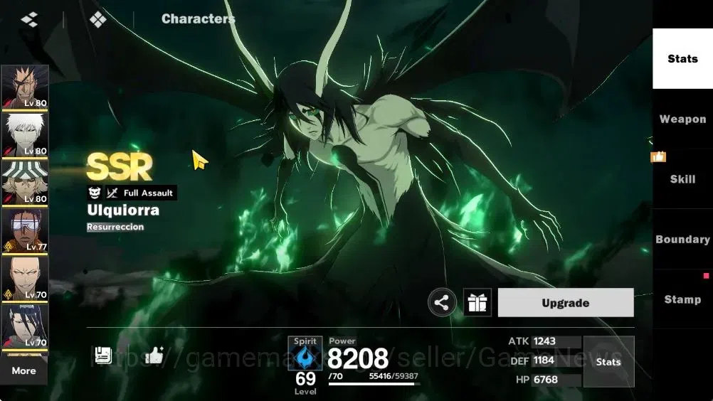 BLEACH: Soul Resonance Accounts NUVERSE SEA|Lvl 61|9 SSR|8 Sign|(IchigoIH,KenpachiB2,KisukeB1)+CoreStamp (Ulquiorra 4