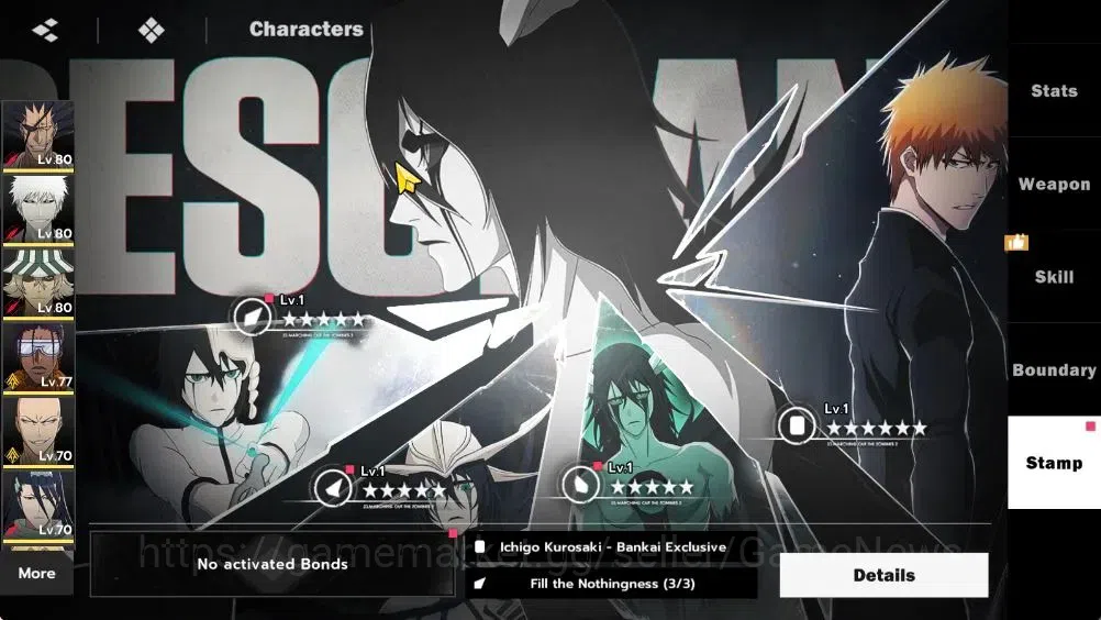 BLEACH: Soul Resonance Accounts NUVERSE SEA|Lvl 61|9 SSR|8 Sign|(IchigoIH,KenpachiB2,KisukeB1)+CoreStamp (Ulquiorra 5