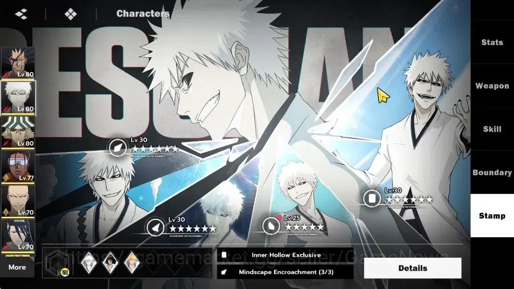 BLEACH: Soul Resonance Accounts NUVERSE SEA|Lvl 61|9 SSR|8 Sign|(IchigoIH,KenpachiB2,KisukeB1)+CoreStamp (Ulquiorra 8