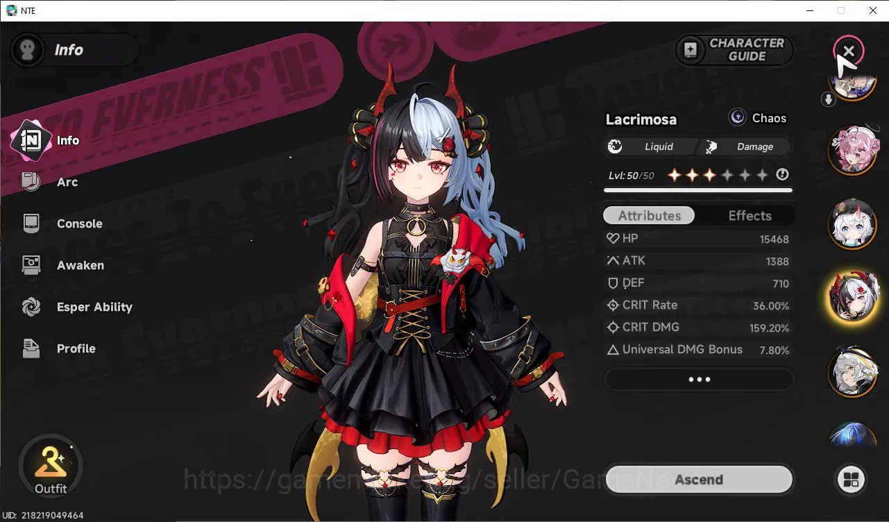 Neverness to Everness Accounts GLOBAL SEA|HL 43|TL 20|8 S-Class [Lacrimosa,Nanall image 3