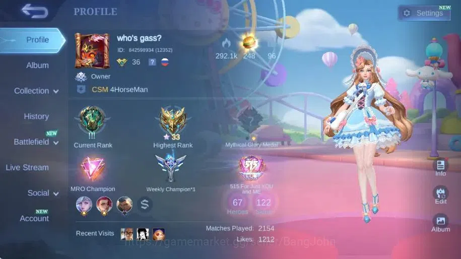 Mobile Legends: Bang Bang Accounts Collector Global|Skin 122|Expert|Sanrio Floryn,Collector Natalia,PACE Fanny,Lightborn 1