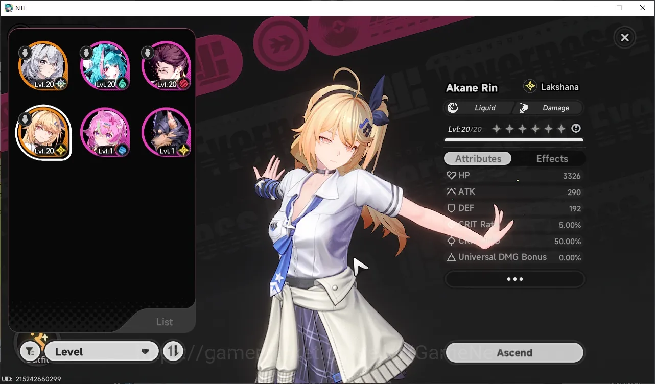 Neverness to Everness Accounts Global NA|HL 3|1 S-Class Limited| Starter with Akane Rin + Day Adrift Glider |Prologue 1