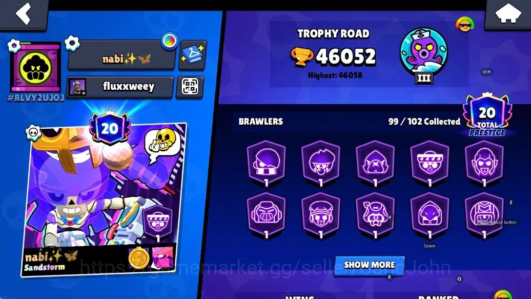 Brawl Stars Accounts Android | 46052 Thropy|99 Brawler- 29 Max Lvl - 28 Hypercharge |10k Bling+142 Gems | TakeEmail Check SS 2