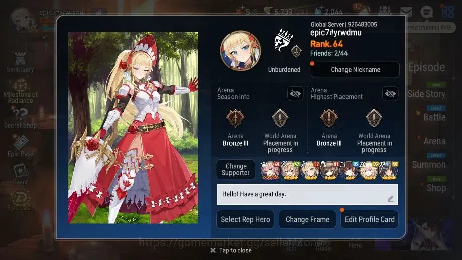 Epic Seven Accounts High-End Global|SS 2.0K|5.8K M,Medal|6ML (RoL,FCeci,SBAra,DDRay,Belian Etc.)|PoH ON|Shadow King 1