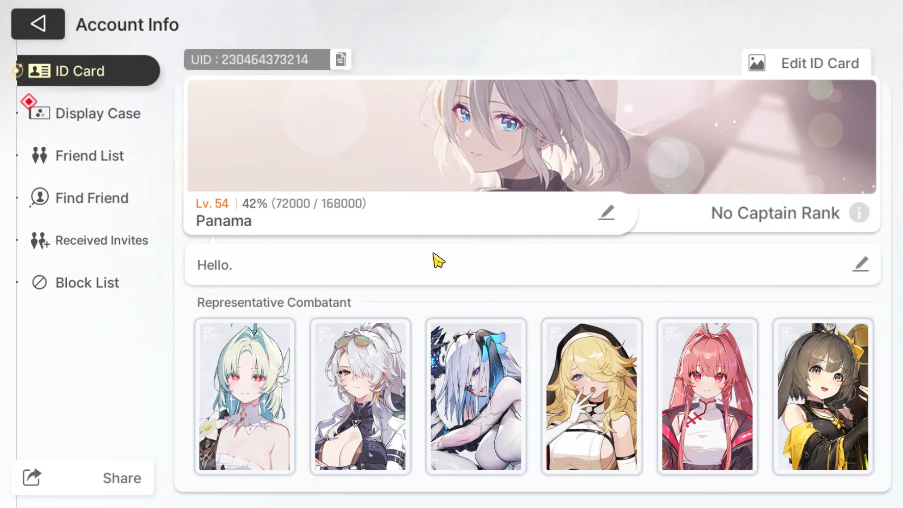 Chaos Zero Nightmare Accounts ASIA | Lv 54 | 7 Limit, Heidemarie EM 2, Nine, Narja, Chizuru, Veronica, Mei Lin, Orlea 13