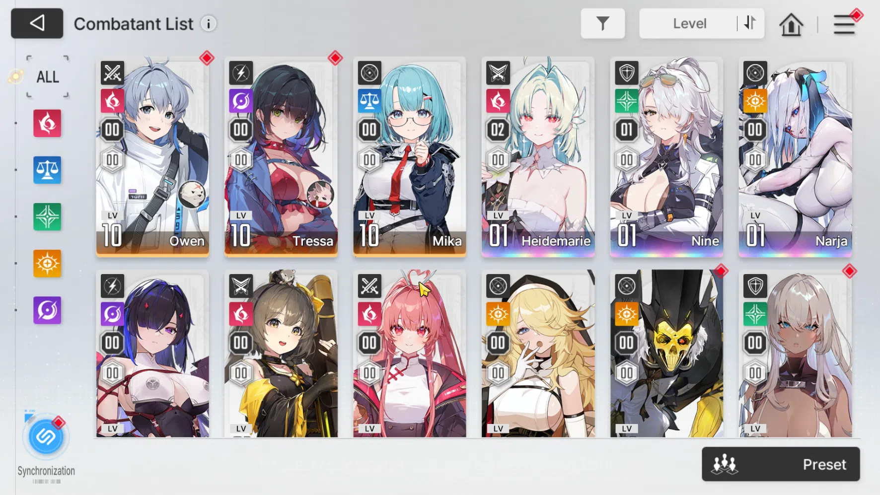 Chaos Zero Nightmare Accounts ASIA | Lv 54 | 7 Limit, Heidemarie EM 2, Nine, Narja, Chizuru, Veronica, Mei Lin, Orlea 15