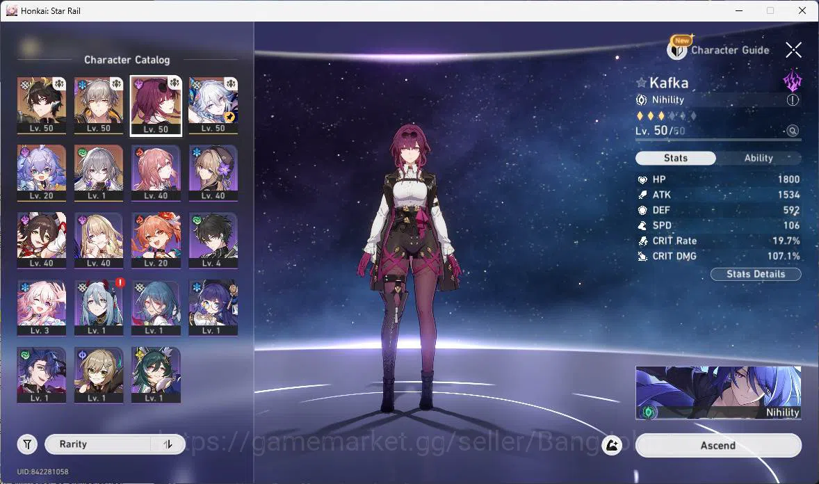 Honkai Star Rail Accounts Others ASIA|TL 40|3 Limit|Yao Guang, Kafka, Dan Heng PT,etc|Check SS|MC Male|HSR226B 5