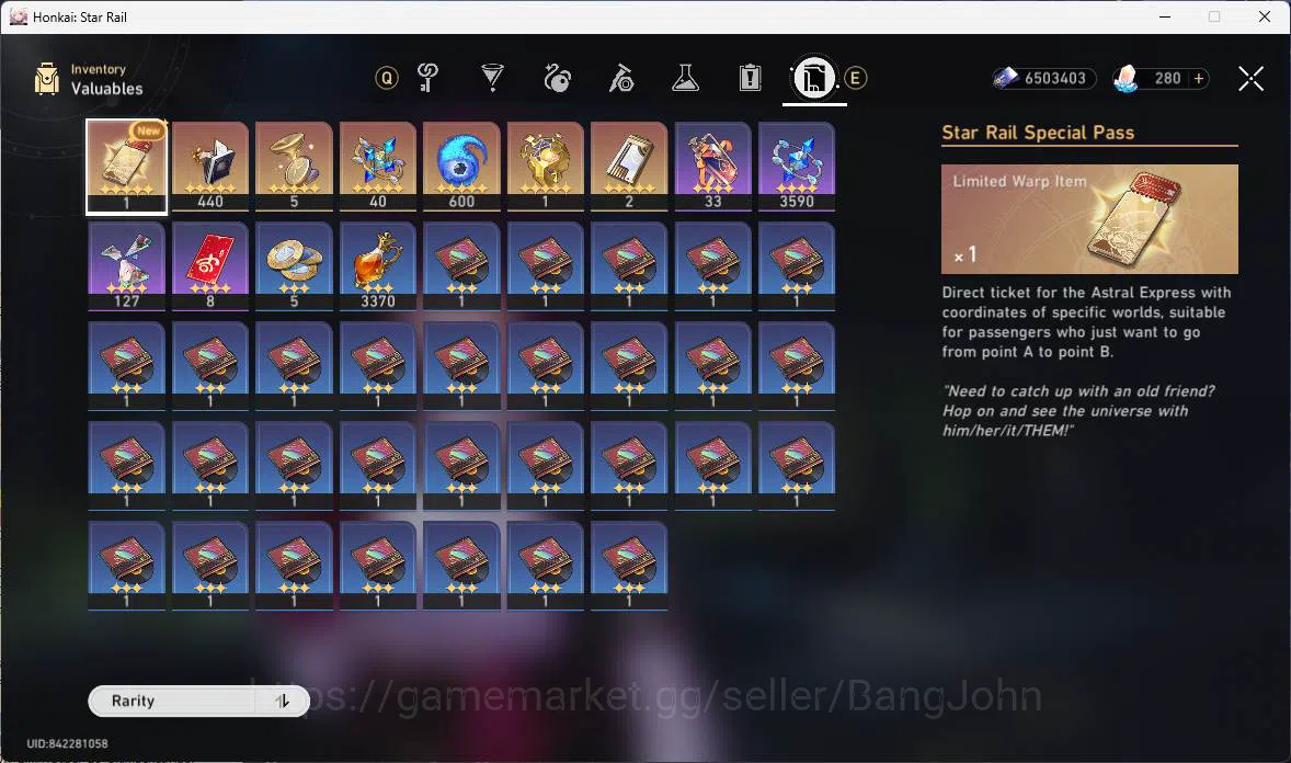 Honkai Star Rail Accounts Others ASIA|TL 40|3 Limit|Yao Guang, Kafka, Dan Heng PT,etc|Check SS|MC Male|HSR226B 6