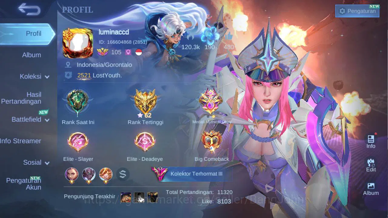 hero 131 skin 400+ legend (freya, miya), aspirant ruby, LB (alice, franco, roger, irithel, zhask), star Lesley, CC YSS ML1273B Mobile Legends: Bang Bang Others hero 131 skin 400+ legend (freya, miya), aspirant image 1