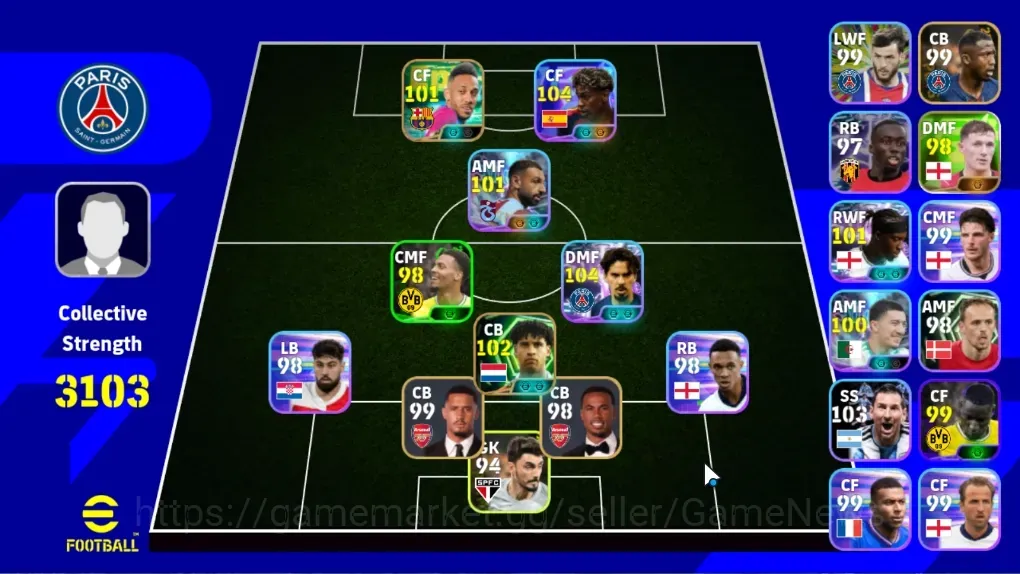 eFootball Accounts High-End Android|Power 3103|Show Time Vitinha,Lamine Yamal,Mohamed Salah,Madueke,Ibrahim Maza|2 1