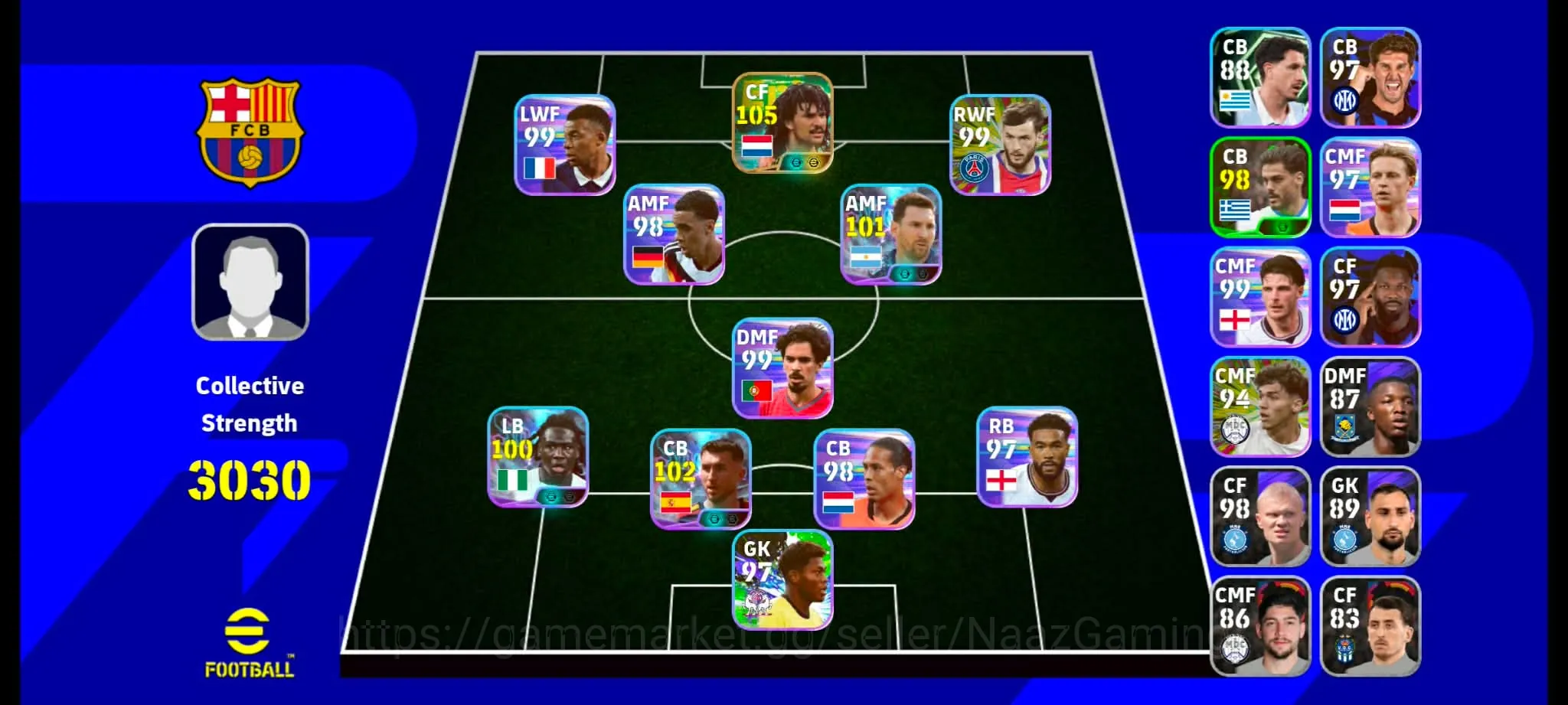 eFootball Accounts Starter 3030+ Team I Gullit 107 I Messi 101 I Karva 100 I Van Dijik 99 I Mbappe 100 I Jamal 99 I Lopaz 1