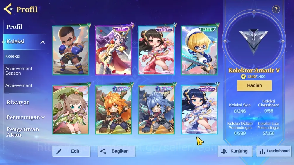 Magic Chess: Go Go Accounts 12 Commander 1 Max (Paquito)|8 Skin|Epic Lancelot,Gogopass Guinevere,4 Elite & 2 Painted|Log M 1