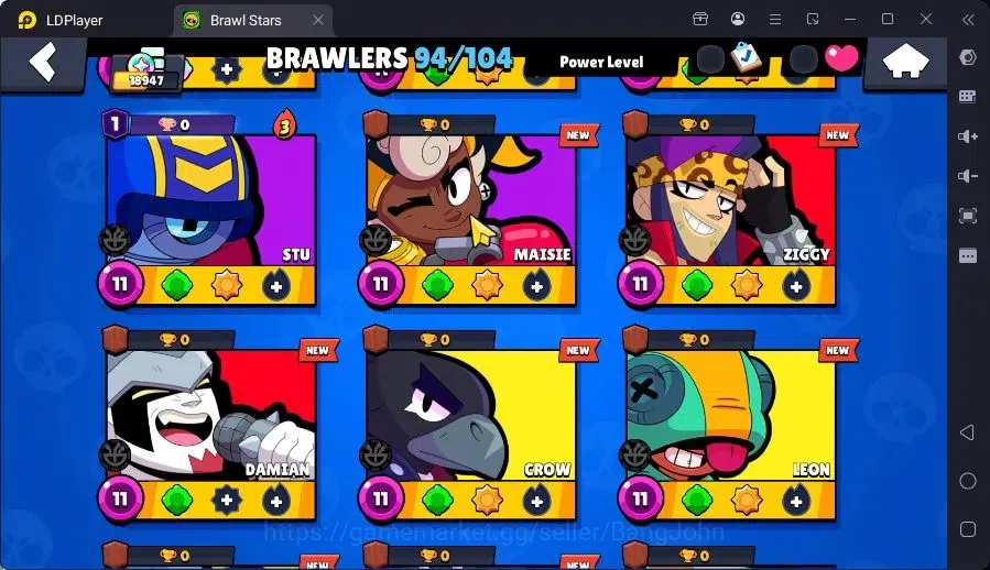 Brawl Stars Accounts Trophy 18947|94 Brawler|33 Max Hc(Shelly,Bull,Brock,ETC)|3 Hc,14 Legend,17Mythic Skin|16012 11