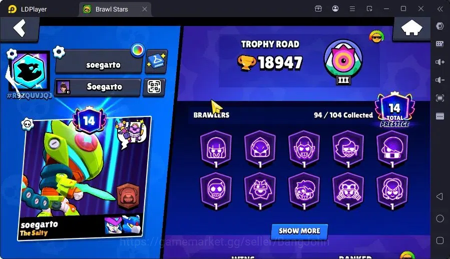 Brawl Stars Accounts Trophy 18947|94 Brawler|33 Max Hc(Shelly,Bull,Brock,ETC)|3 Hc,14 Legend,17Mythic Skin|16012 2