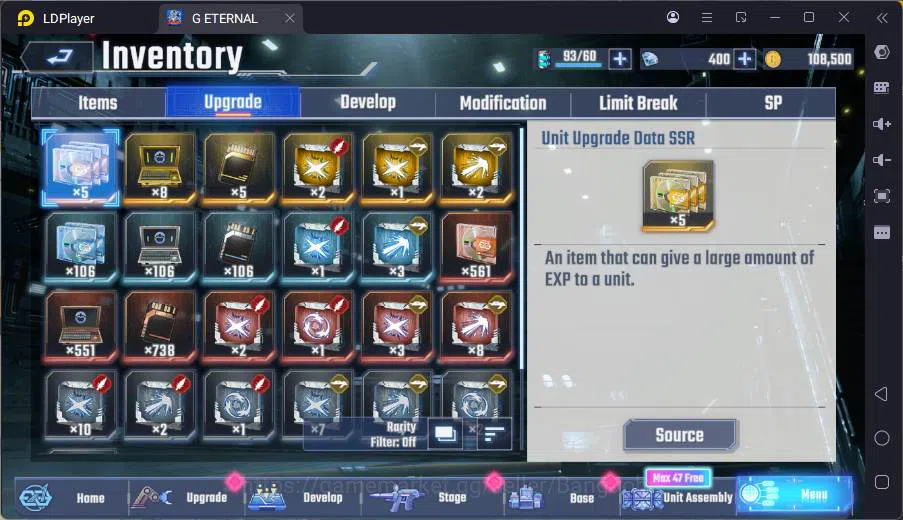 SD Gundam G Generation ETERNAL Accounts GLOBAL rank 7, 400DM, 6 UR unit, 5 char, 6 SUPP, E image 4