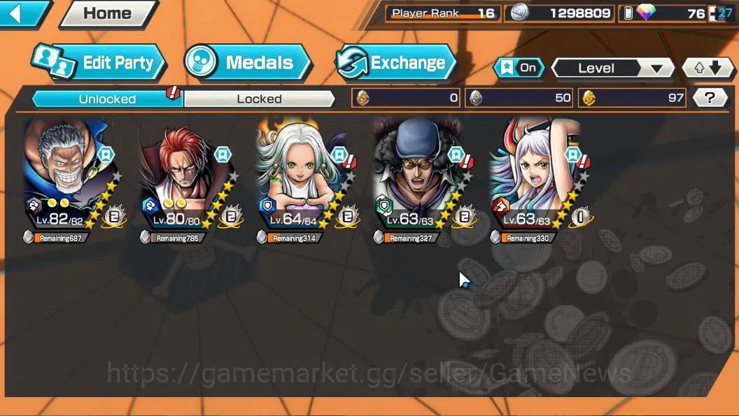 One Piece Bounty Rush Accounts Global|5 EX| HERO D.Grap,T4Emperors Shanks,Seraphi image 4