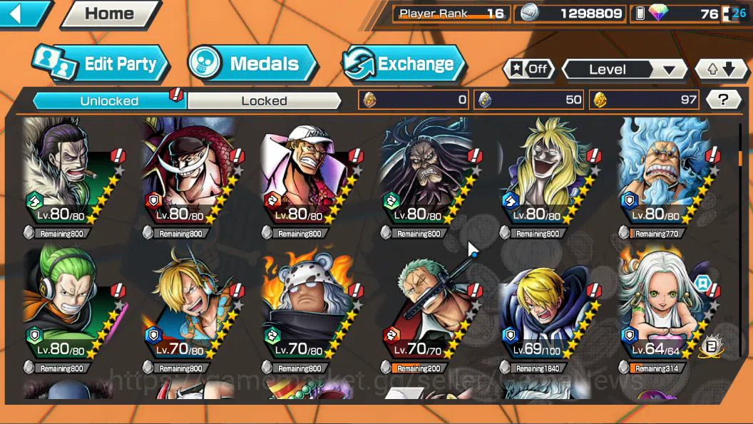 One Piece Bounty Rush Accounts Global|5 EX| HERO D.Grap,T4Emperors Shanks,Seraphi image 7
