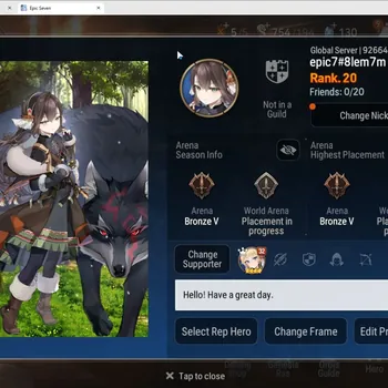 Epic Seven Accounts Starter Global unverif|Starter|2ML(SP Politis,SD Diene)|PoH+Bless ON|Theater locked,Clear prolog|Gold