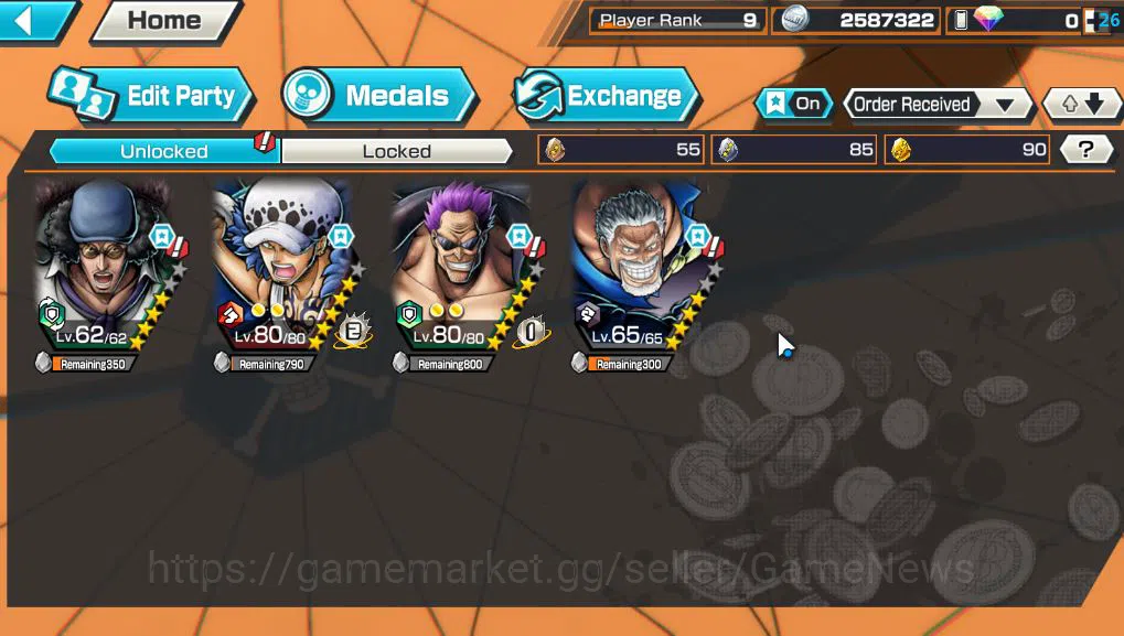 One Piece Bounty Rush Accounts Mid-Tier Global|4 EX|Blackbeard Pirates Kuzan,Winner Is Trafalgar Law,Legendary Hero 4