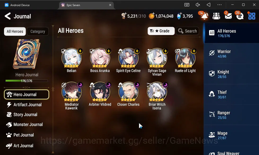 Epic Seven Accounts Mid-Tier ASIA Verif| 9 ML(BArunka,Belian,SS Vivian,Etc)+Stark,TA Coli,Etc|AUTO W Hunt|271 Speed SE 6