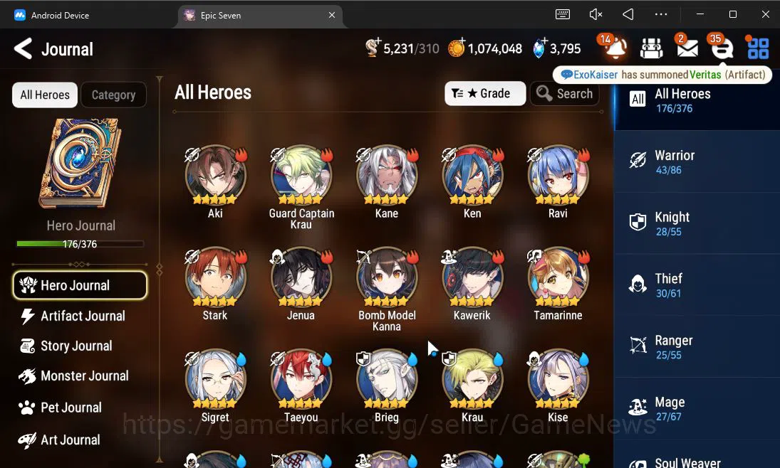 Epic Seven Accounts Mid-Tier ASIA Verif| 9 ML(BArunka,Belian,SS Vivian,Etc)+Stark,TA Coli,Etc|AUTO W Hunt|271 Speed SE 7