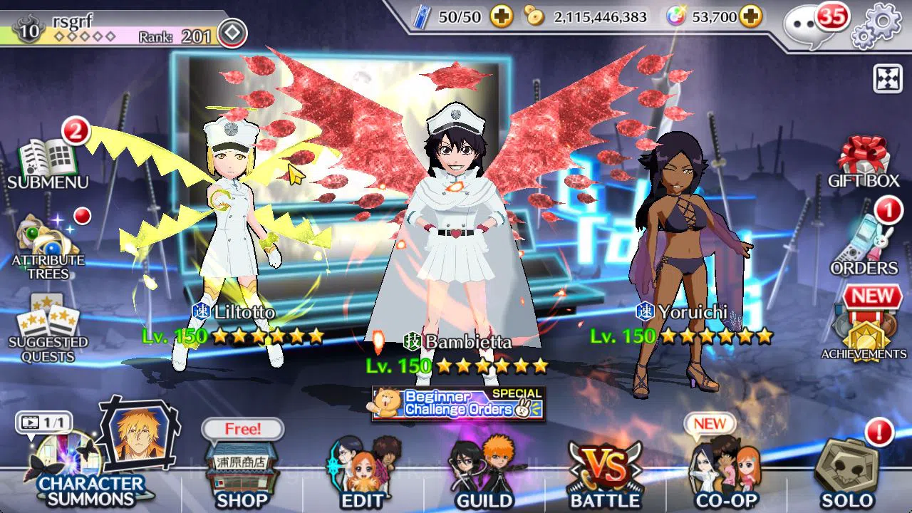 Bleach: Brave Souls Accounts Mid-Tier [GLOBAL]53K Orb|TYBW26[Bambieta,Liltoto],Rukia 10th Anniv,Aizen Renewd,Duo