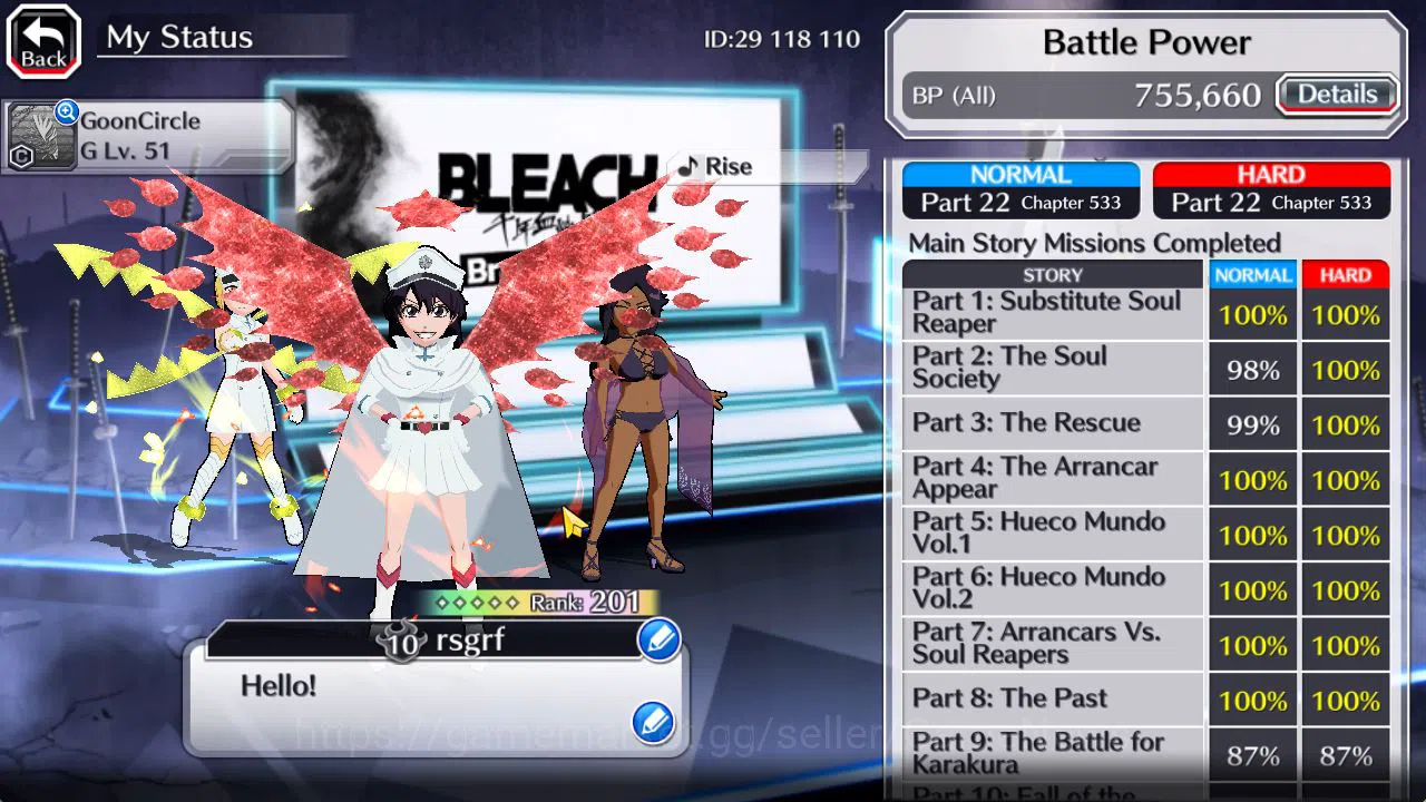 Bleach: Brave Souls Accounts Mid-Tier [GLOBAL]53K Orb|TYBW26[Bambieta,Liltoto],Rukia 10th Anniv,Aizen Renewd,Duo 4