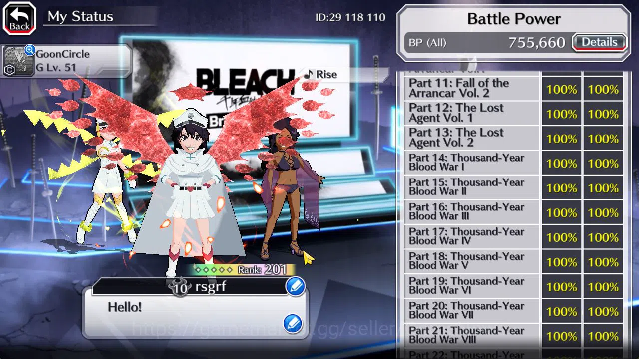 Bleach: Brave Souls Accounts Mid-Tier [GLOBAL]53K Orb|TYBW26[Bambieta,Liltoto],Rukia 10th Anniv,Aizen Renewd,Duo 5