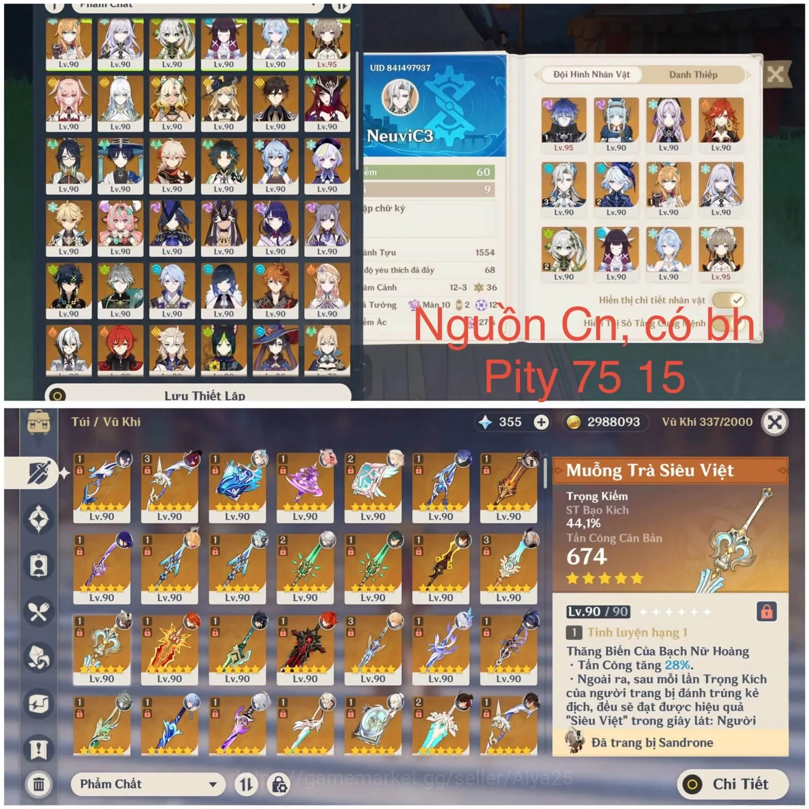 Genshin Impact Accounts End Game Asia | AR 60 End Game | Neuvi C3 Furina C2 Nahida C1 Flins C1 Escoffier C1 Sandrone Odette 1