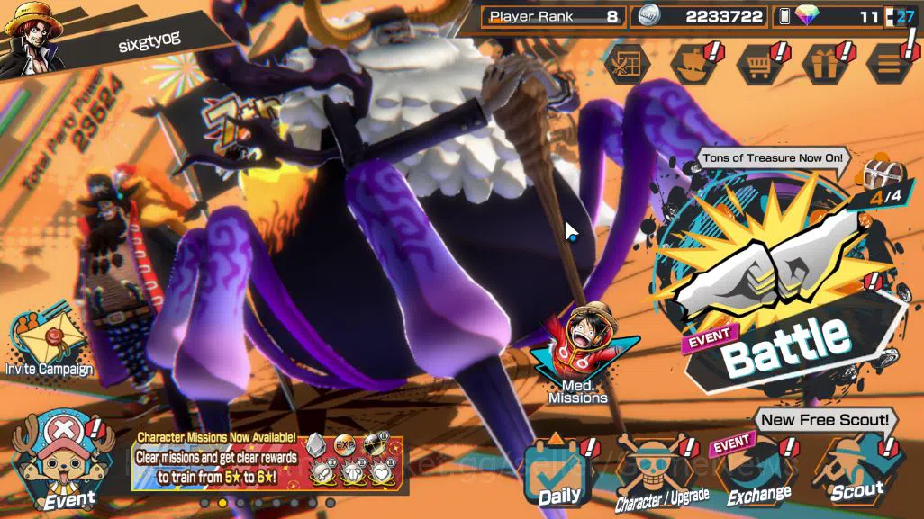 Global|6 EX|Gear 5 Luffy,TFE St.Jaygarcia Saturn,TFE Marshall D.Teach,HP Charlotte Linlin,ETC|Rank8|LogBandai|CheckSS(OPBR1813) One Piece Bounty Rush Accounts Starter Global|6 EX|Gear 5 Luffy,TFE St.Jaygarcia Saturn,TFE Marshall D.Teach,HP Charlotte