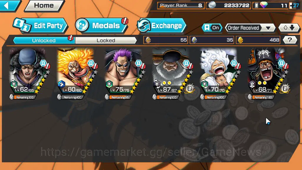 One Piece Bounty Rush Accounts Starter Global|6 EX|Gear 5 Luffy,TFE St.Jaygarcia Saturn,TFE Marshall D.Teach,HP Charlotte 4