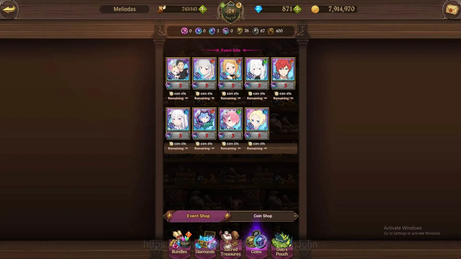 The Seven Deadly Sins: Grand Cross Accounts GLOBAL | Owned Lv1 Emilia (Re:Zero Collab); 871 Di image 9
