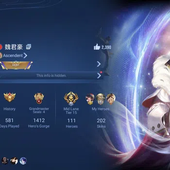 Honor of Kings Accounts Rare Skin Global Hero 111 Skin 202: MYTHIC Kongming, LOM Augran, 2 LNY25, Valentine Sun Ce,KIC Luna