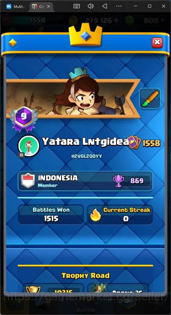 Clash Royale Accounts High-End Global |CL 1558|KTL 15|Trophy 10316|1 MAX|7 CHamp|2 Hero|11 Evo|Arena 25|279 Gold|808 3